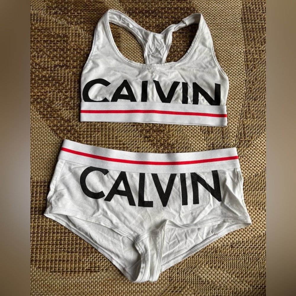 Calvin Klein White and Red bra panty Set